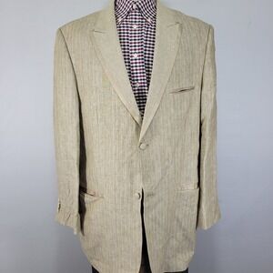 BLU Martini Men's Sport Coat‎ Blazer Two Button Beige Striped Linen Size 48L